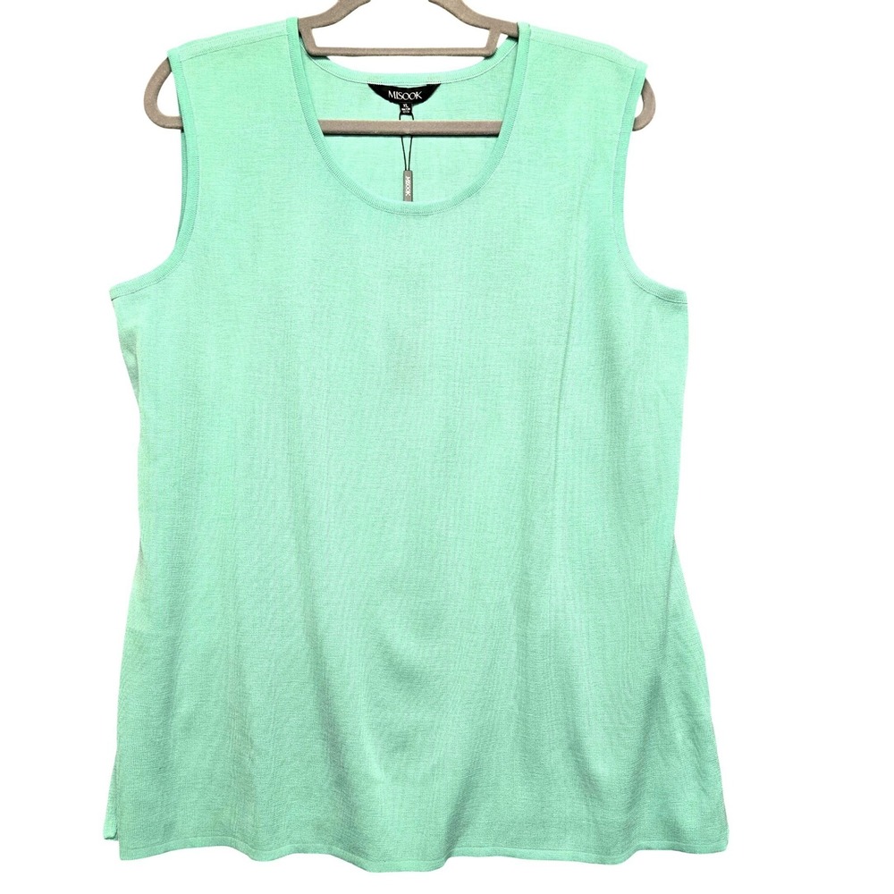 Misook Knit Tank Top Women‎ XL Mint Green Sleeveless Scoop Neck Side Slits